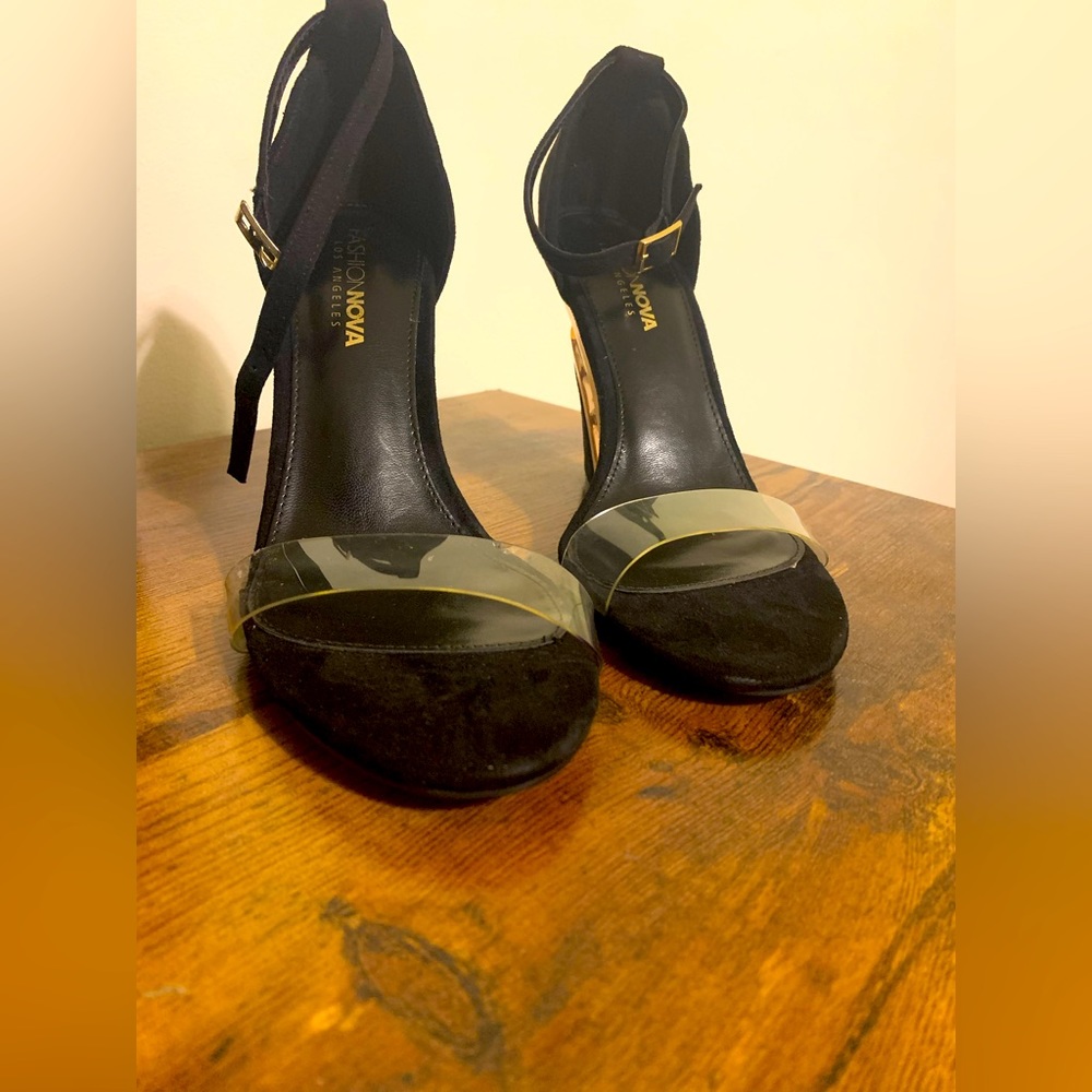 Black Open Toe Wedge Heel